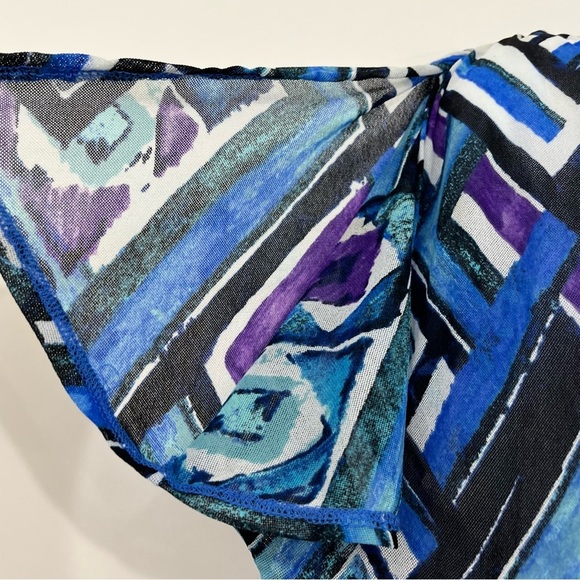 Chicos Black Blue Geometric Print Bianca Short Sleevee Blouse - Picture 4 of 14